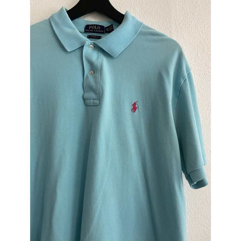 Polo Ralph Lauren Aqua Blue Polo Shirt Men’s XL Pink Pony Preppy Minimalist G39